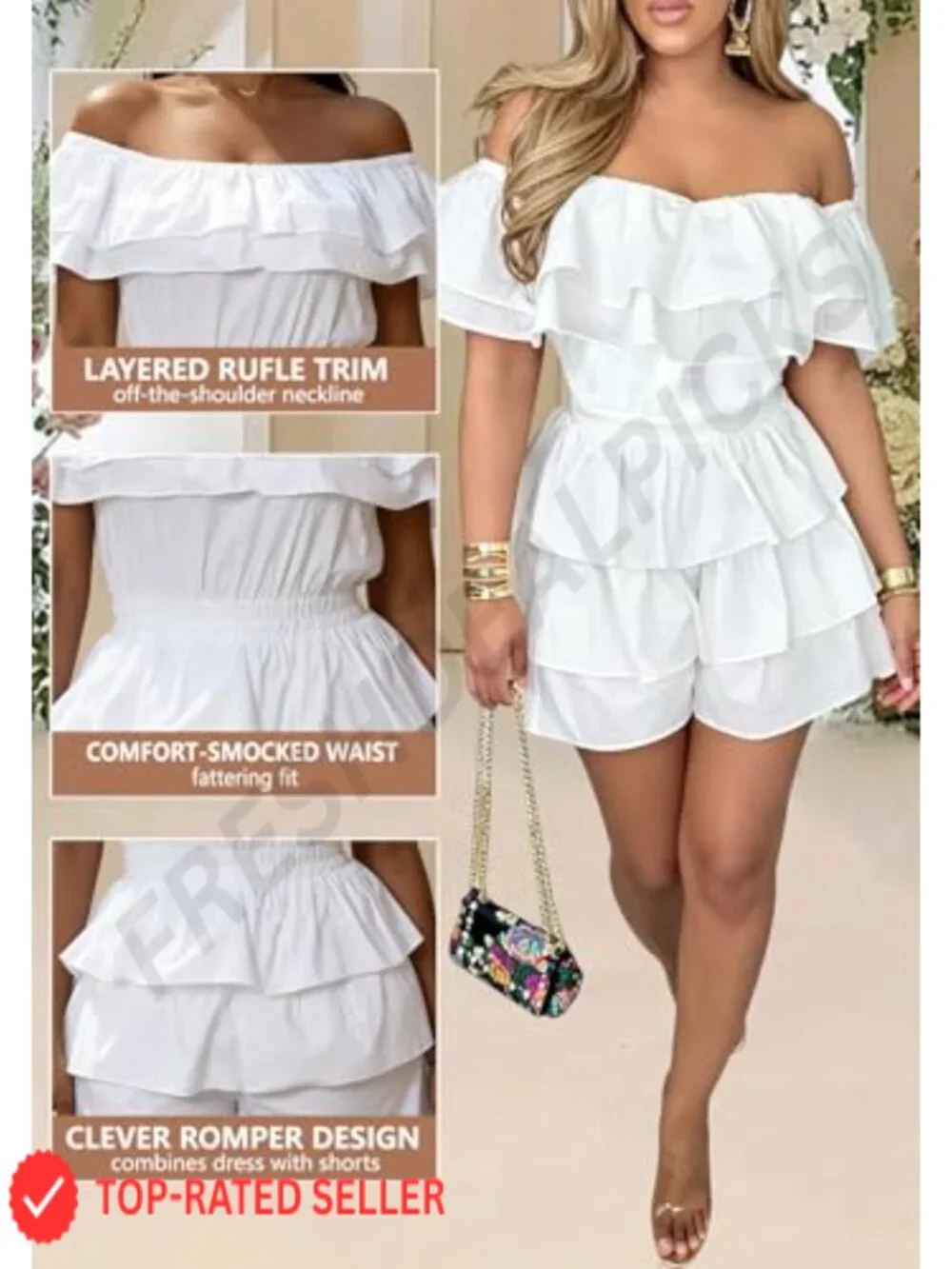 Boho Off Shoulder Ruffle Romper Short Jumpsuit Plus Size Summer
